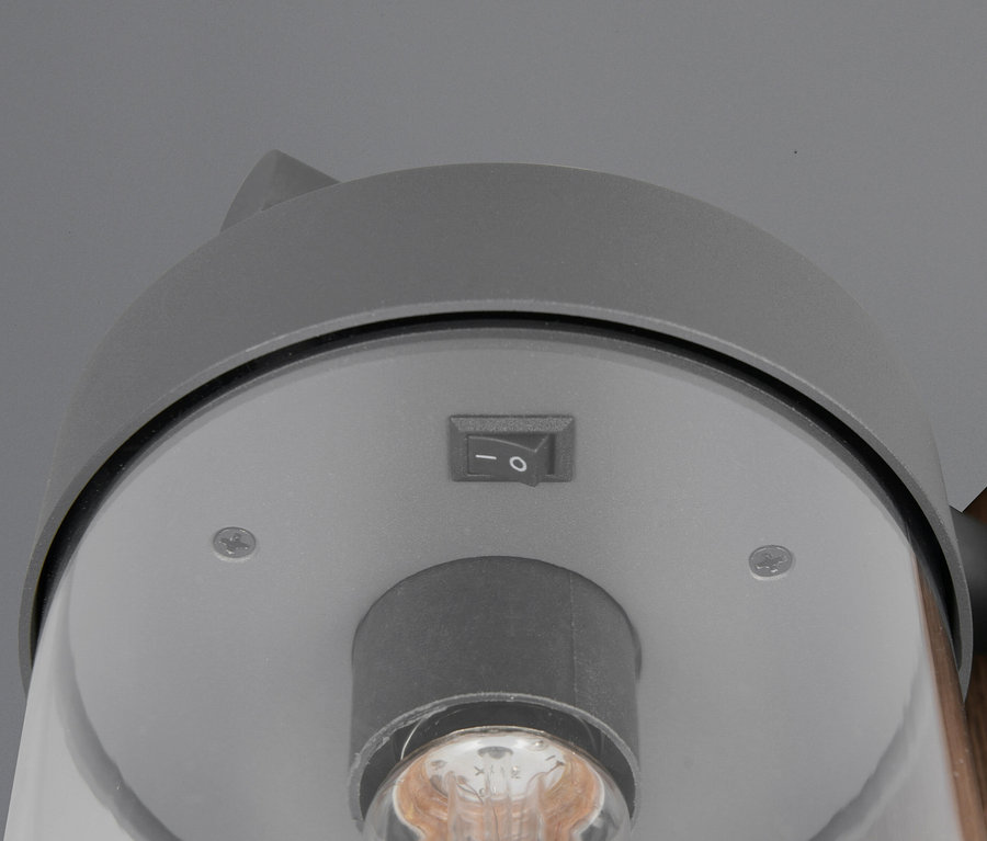 Detail einer anthrazitfarbenen Trio Outdoor-Wandleuchte »Sambesi«.