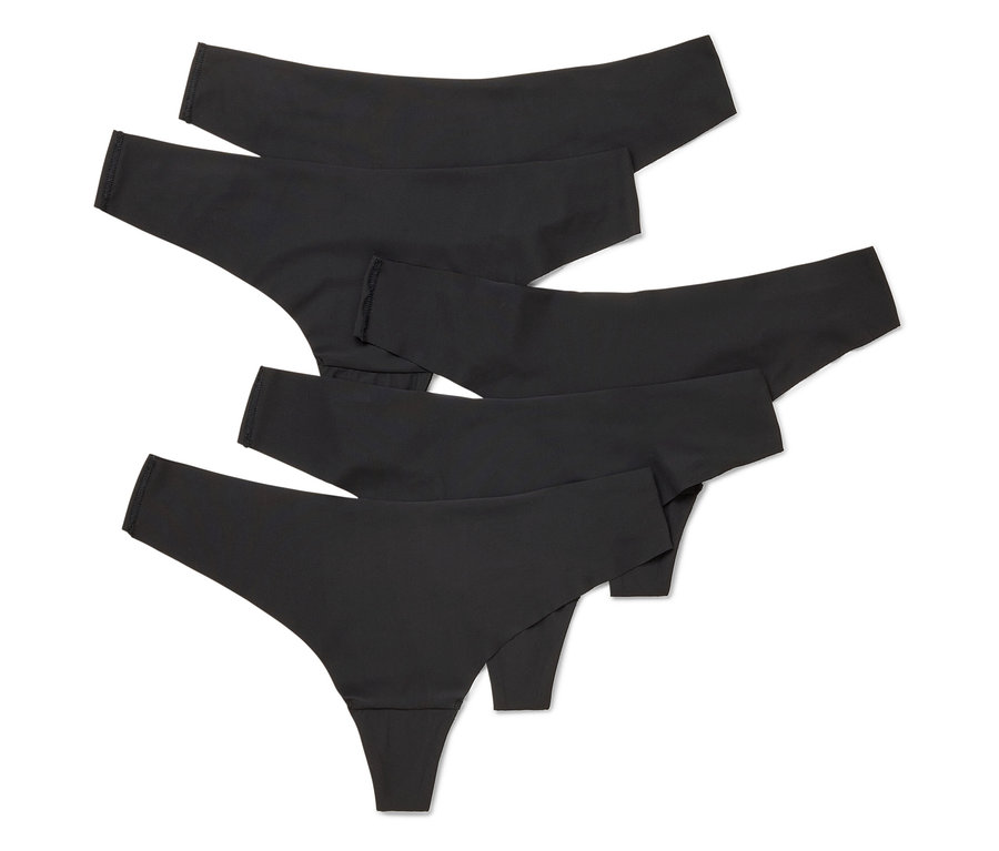 Fünf schwarze Magic-Cut-Strings liegen überlappend auf weißem Hintergrund.