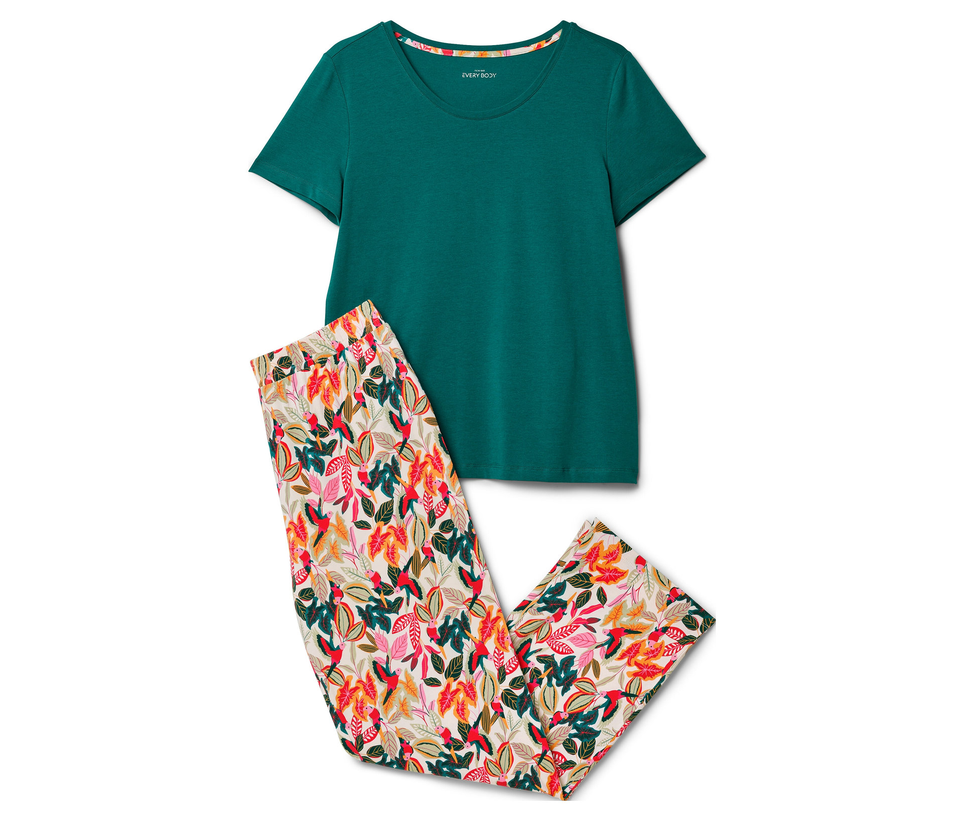 Tchibo - Pyjama-Set - Damen - Gr. XXL - dunkelgrün/print - Baumwolle / Viskose XXL 52/54