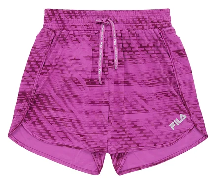 Nahaufnahme der pinkfarbenen FILA Damen-Funktionsshorts mit abstraktem Muster.