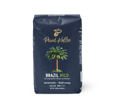 Eine Packung Privat Kaffee Brazil Mild - 500 g Ganze Bohne.