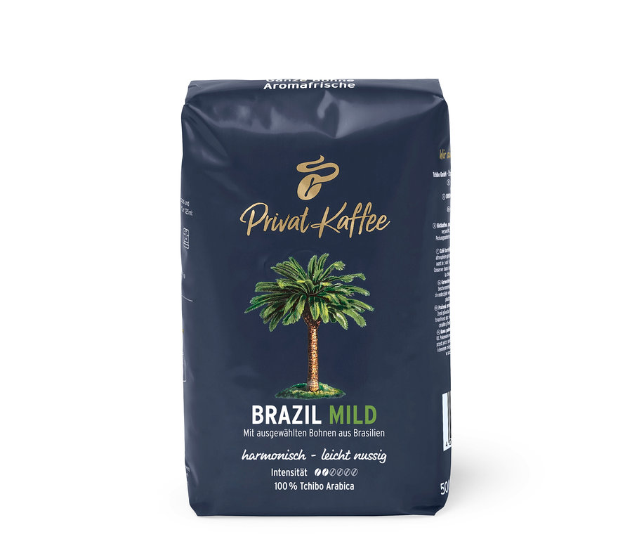 Eine Packung Privat Kaffee Brazil Mild - 500 g Ganze Bohne.