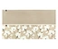 Zwei rechteckige Stoffmuster, eines einfarbig beige und eines beige mit weißem Blumenmuster, sind vertikal übereinander angeordnet.
