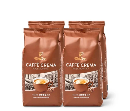 Vier Packungen Caffè Crema Vollmundig - 4x 1 kg Ganze Bohne.