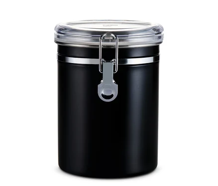 Eine schwarze Aromadose mit transparentem Deckel.