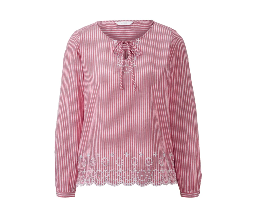 Gestreifte Bluse mit Lochstickerei.