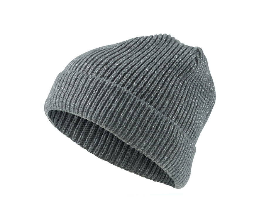 Graue Strickmütze.