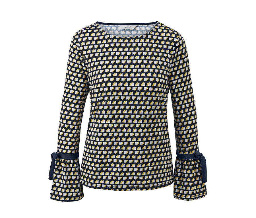 Blusenshirt mit langen Ärmeln und geometrischem Muster.