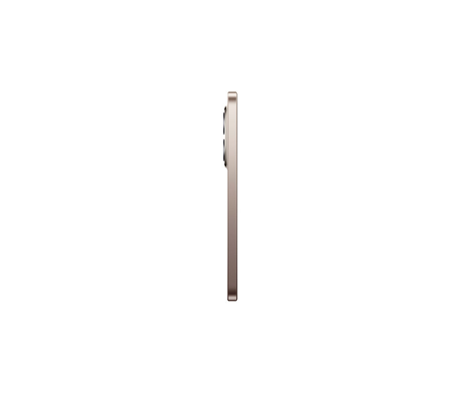 Seitenansicht eines titanfarbenen Xiaomi Redmi Note 15 Pro 5G 256GB Smartphones, das sein schlankes Profil und das hervorstehende Kameramodul zeigt.