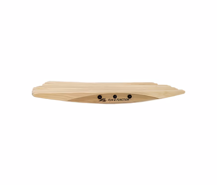 Helles, hölzernes Balance Board mit geriffelter Oberfläche und dem schwarzen Logo "F2 FUN & FUNCTION" in der Mitte.