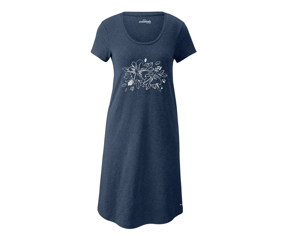 Blaues Nachthemd mit kurzen Ärmeln und weißem Blumendesign.