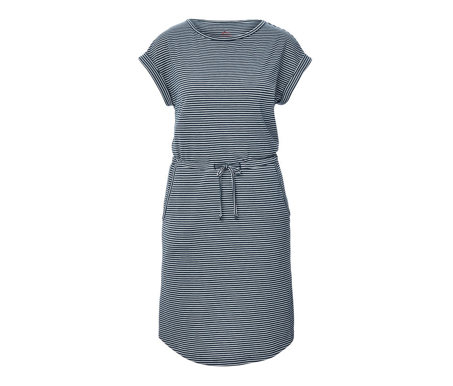 Blau-weiß gestreiftes Outdoorkleid.