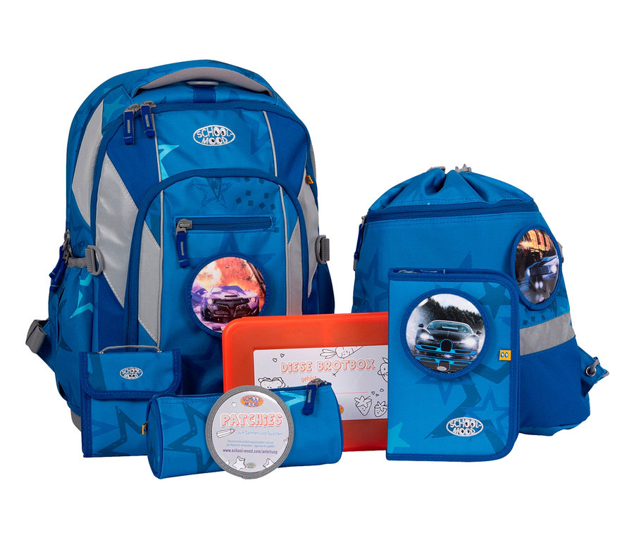 Blaues, 8-teiliges SCHOOL-MOOD®-Schulrucksack-Set Loop Air, »Logan«.