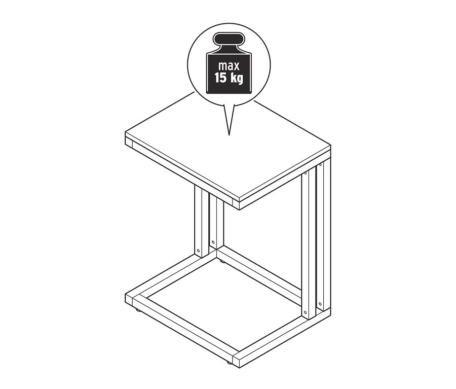 Eine Skizze von einem Anstelltisch in C-Form. Maximale Belastung 15 kg.