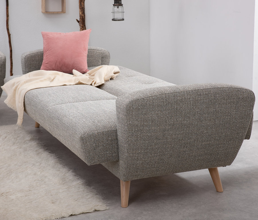 Grau meliertes 3-Sitzer-Schlafsofa »Justus« aus Webstoff.