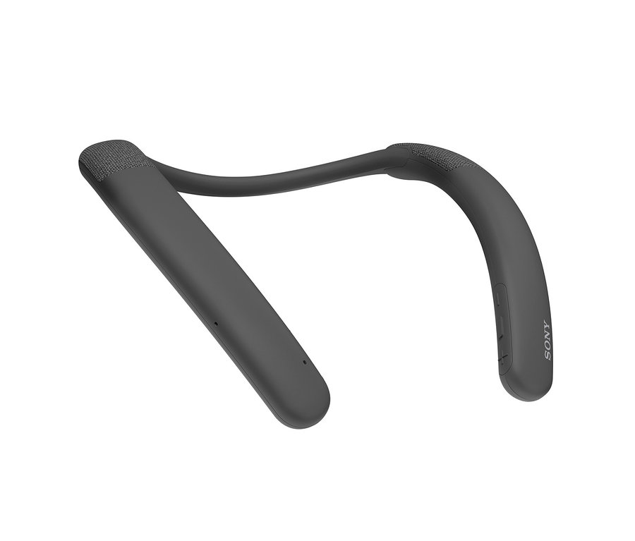 Schwarzer Sony Bluetooth-Nackenbügel-Lautsprecher »SRS NB10« auf weißem Hintergrund.