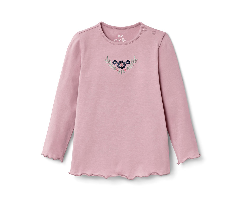 Rosa Langarmshirt mit Blumenstickerei, 2er-Pack
