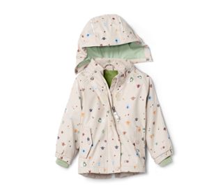 Beige Thermo-Regenjacke »Friesennerz« mit Kapuze und Figuren-Print.