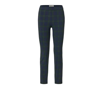 Grün-blau karierte Stretchhose.