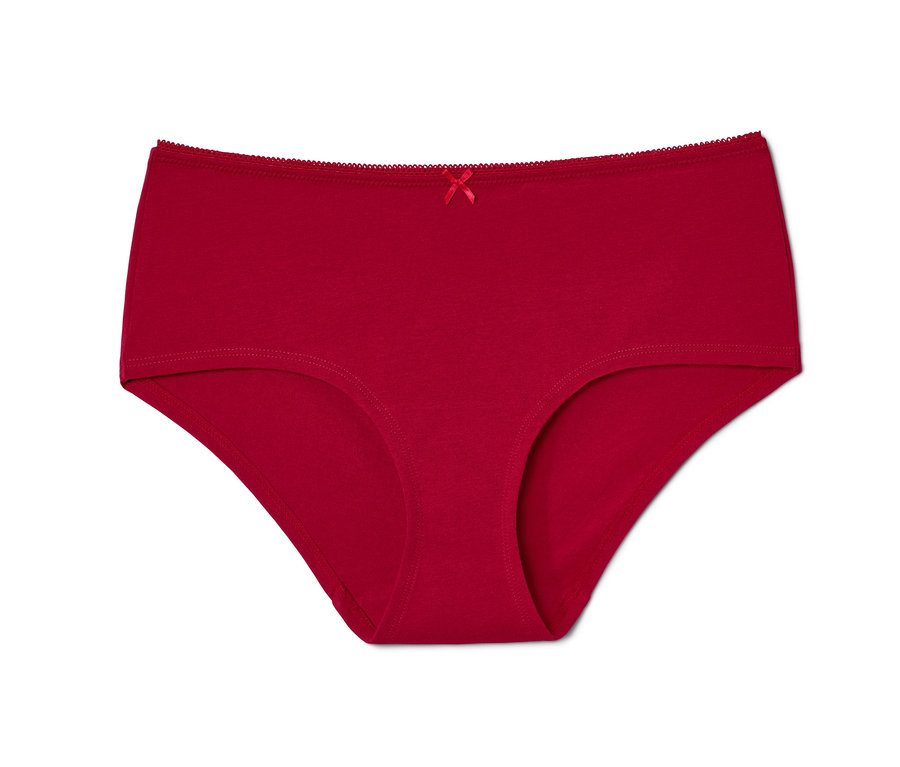 Ein einzelner roter Slip mit einer Schleife in der Mitte.
