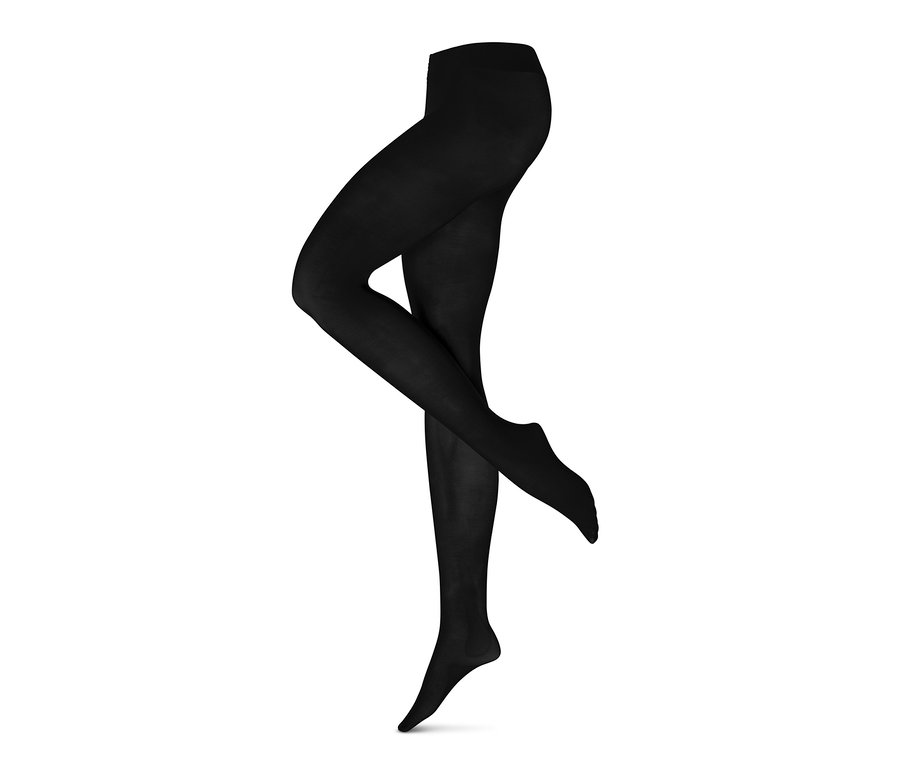 Beine in schwarzen Strumpfhosen, 2 Paar.