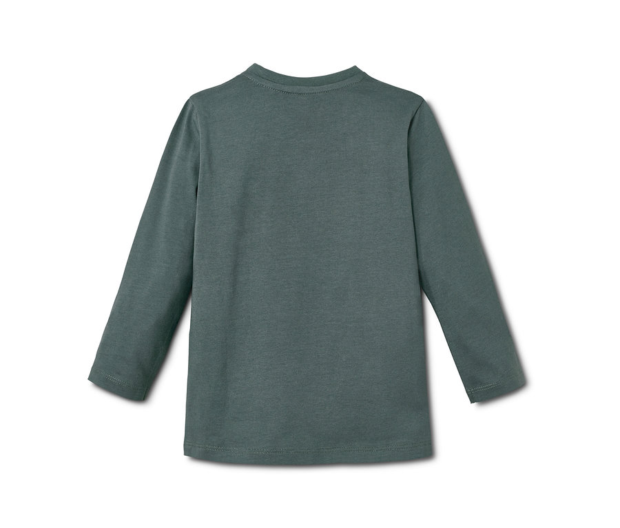 Detailansicht eines graugrünen Jersey-Langarmshirts.