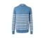 Blauer Pullover mit Rundhalsausschnitt und weißen Streifen.