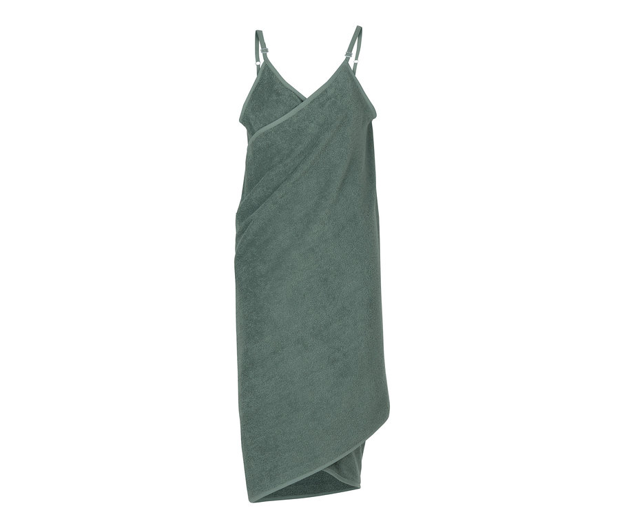 Grünes Handtuch-Kleid mit Trägern.
