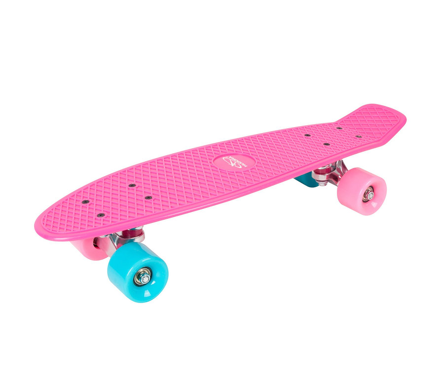 Rosa HUDORA-Skateboard »Retro Skate Wonders« mit blauen und rosa Rollen.