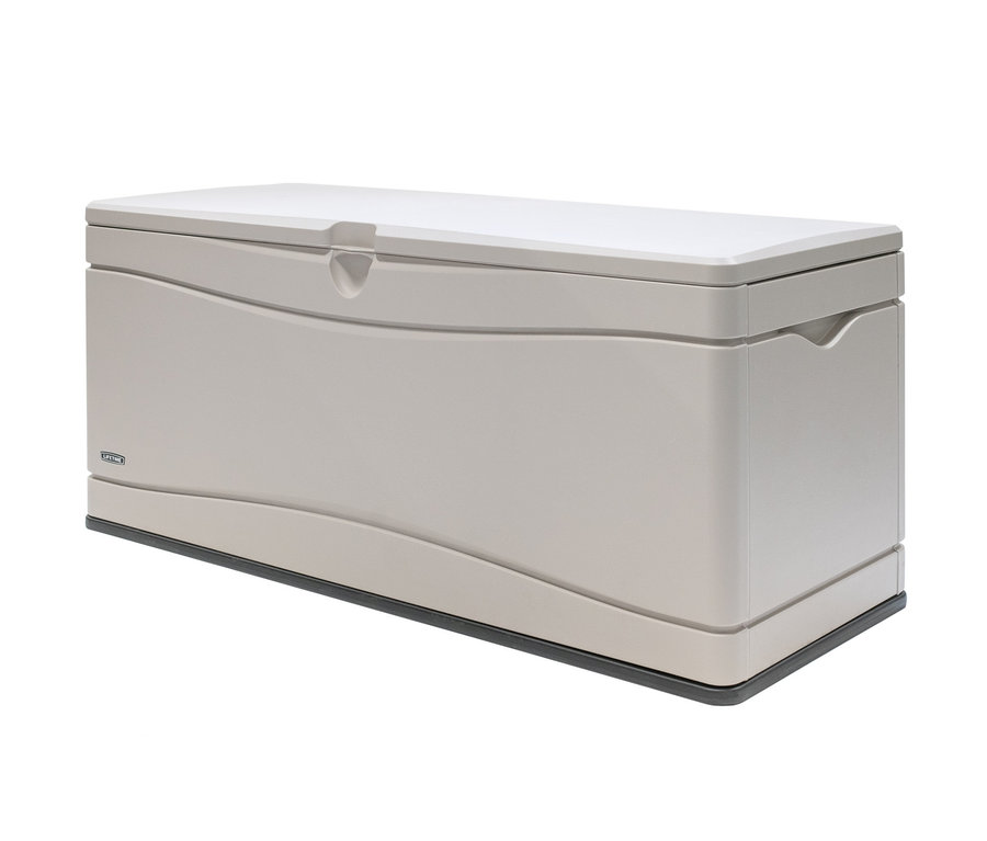 Eine beige Lifetime-Kissenbox mit 495 l Fassungsvermögen vor einem weißen Hintergrund.