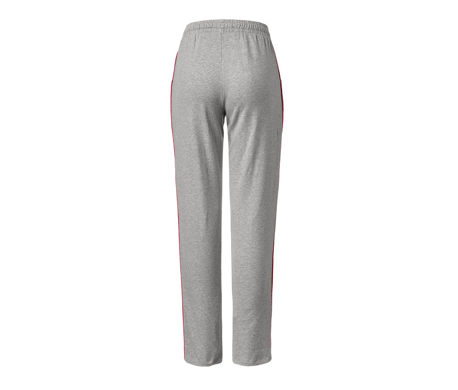 Graue Loungewear-Hose mit rotem Streifen an der Seite.