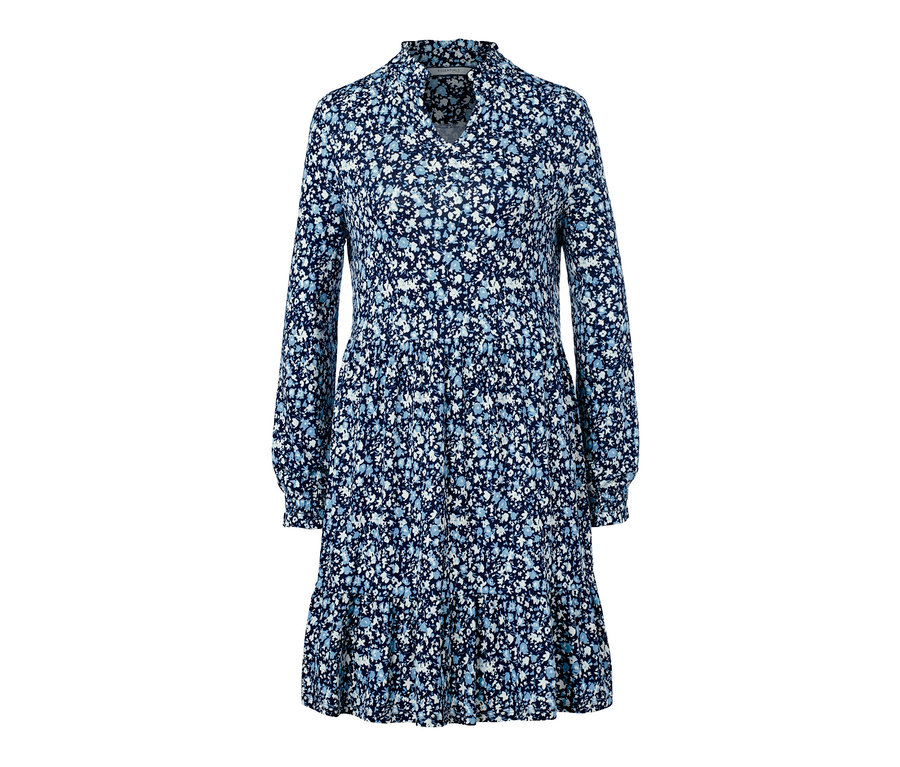 Detailansicht eines floralen Jerseykleids.