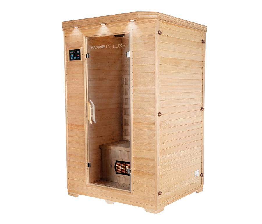Home-Deluxe-Infrarotkabine »REDSUN M« aus hellem Holz mit Glastür.