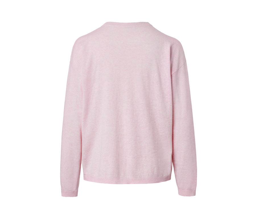 Rosa Feinstrickpullover mit Rippdetail.