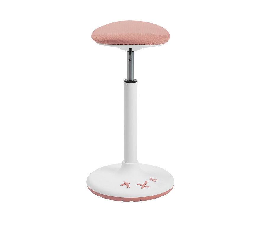 Weißer Topstar Sitness X Stool 30 Balance-Hocker mit rosa Sitzfläche.
