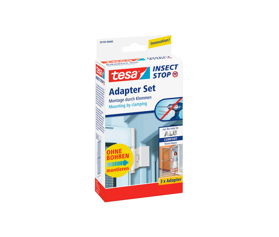 Packung des Tesa® Insect Stop Fliegengitter ALU »Comfort« Adapter-Sets.