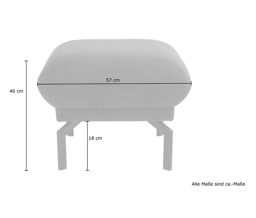 Abmessungen des beigen und grünen DOMO collection Hockers Avila: 46 cm hoch, 57 cm breit und 18 cm tief.