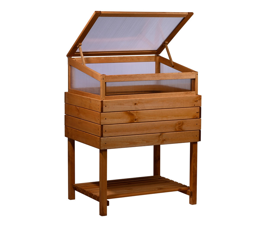 Der Frühbeet-Aufsatz für Hochbeet »Kubus« steht offen.