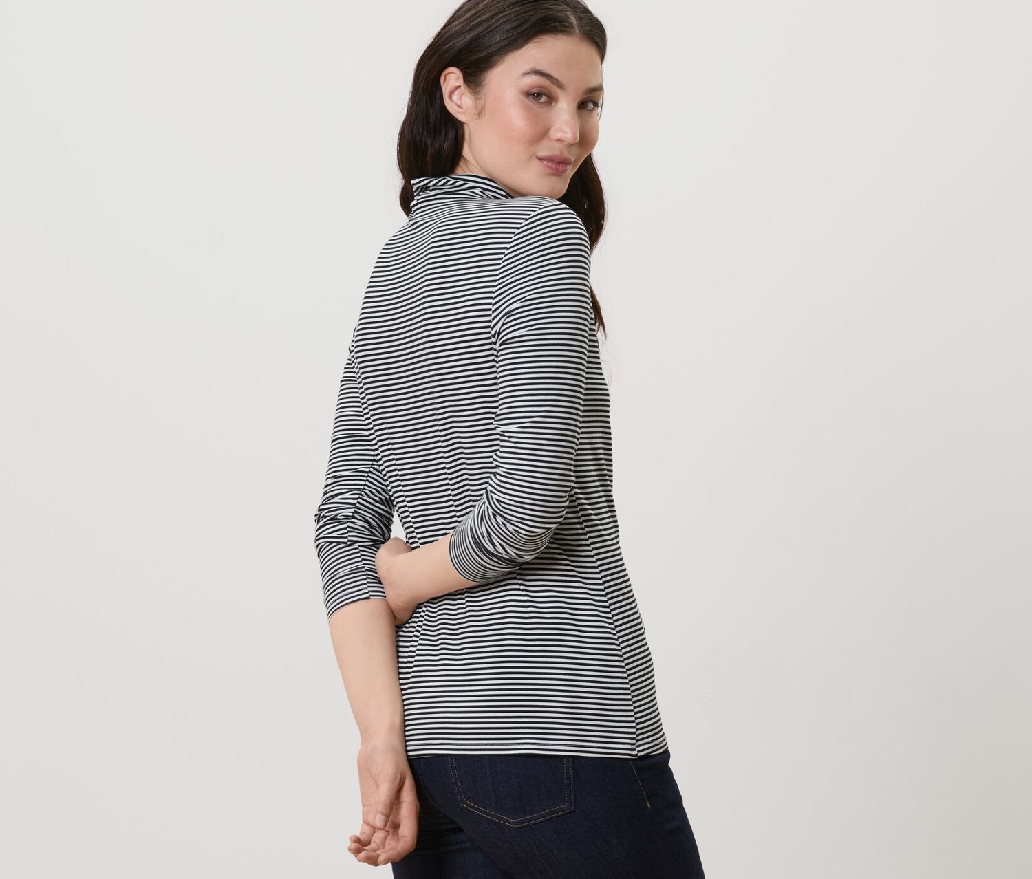 Thumbnail - Tchibo - Gestreiftes Blusenshirt mit Stehkragen - Damen - Gr. L - schwarz/gestreift