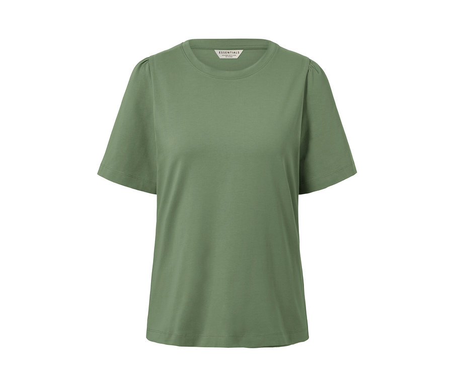 Grünes Shirt mit Raffung.