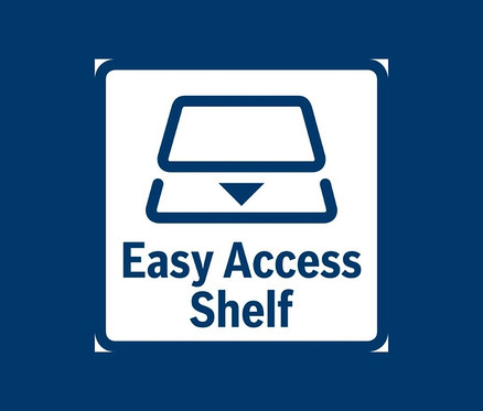 Blaues Symbol eines Regals mit dem Text "Easy Access Shelf".