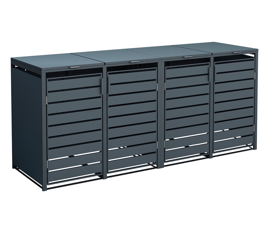 Mülltonnenbox aus Stahl für 4 Mülltonnen.