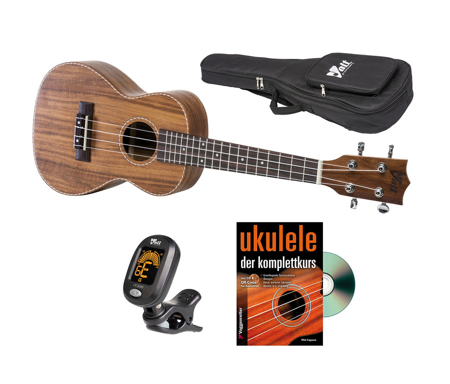 Braune Voggenreiter VOLT Concerto-Ukulelen-Set »Milano« mit Stimmgerät, Lehrbuch und CD.