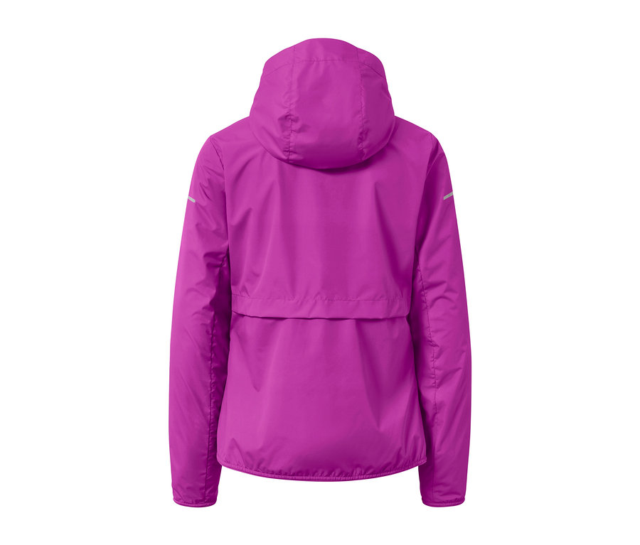 Rückansicht der Windprotection-Laufjacke in Neonbeere.