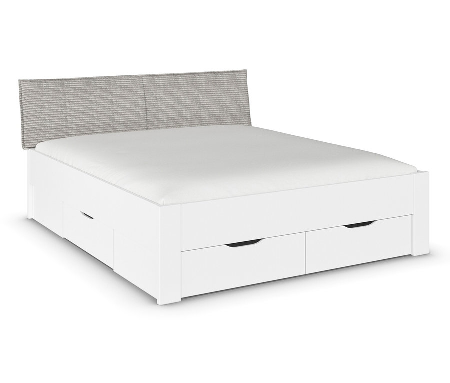 Weißes Bett »Aditio Beds«, 180 cm mit Polsterkopfteil und Schubladen.