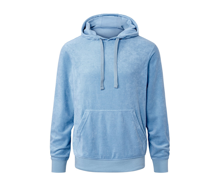 Ein hellblauer Frottee-Hoodie.