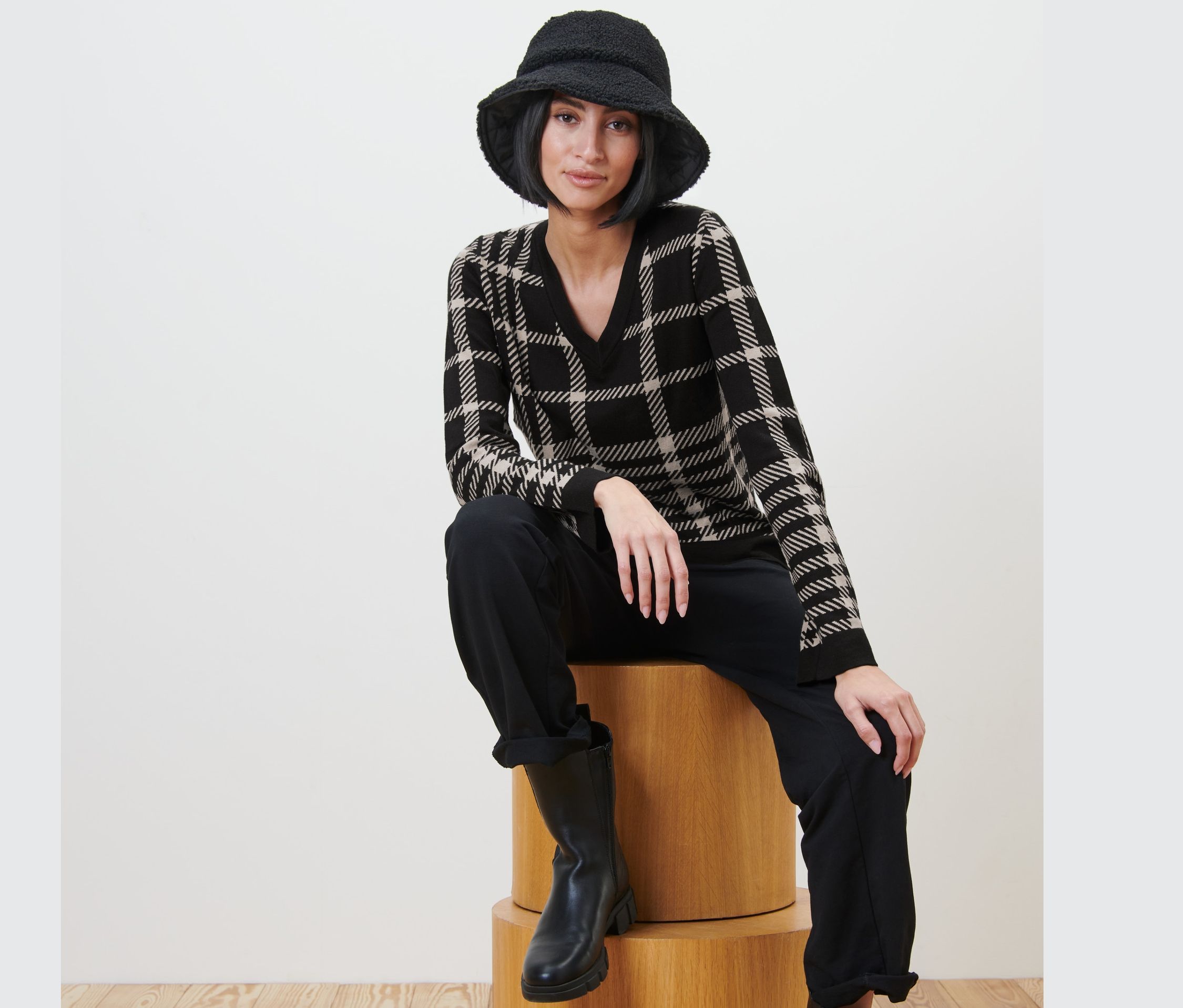 Thumbnail - Tchibo - Karierter Pullover - Damen - Gr. M - schwarz