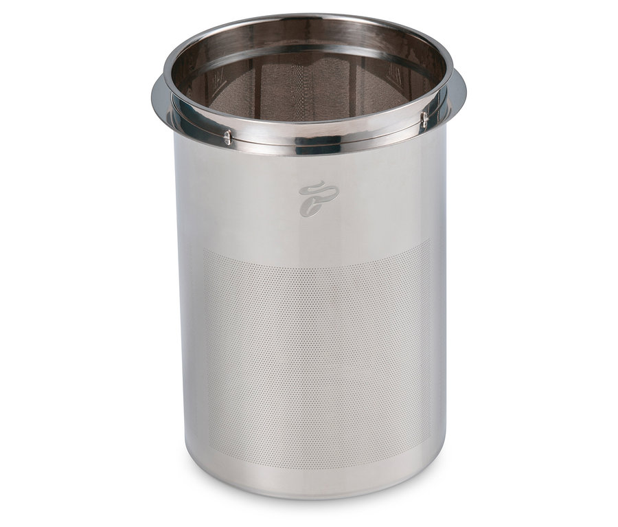 Nahaufnahme eines Kaffeebereiters aus Keramik, weiß.