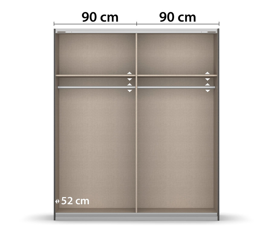 Frontansicht des rauch Schwebetürenschranks »Subito« mit zwei Schiebetüren, einem Regalboden und einer Kleiderstange.