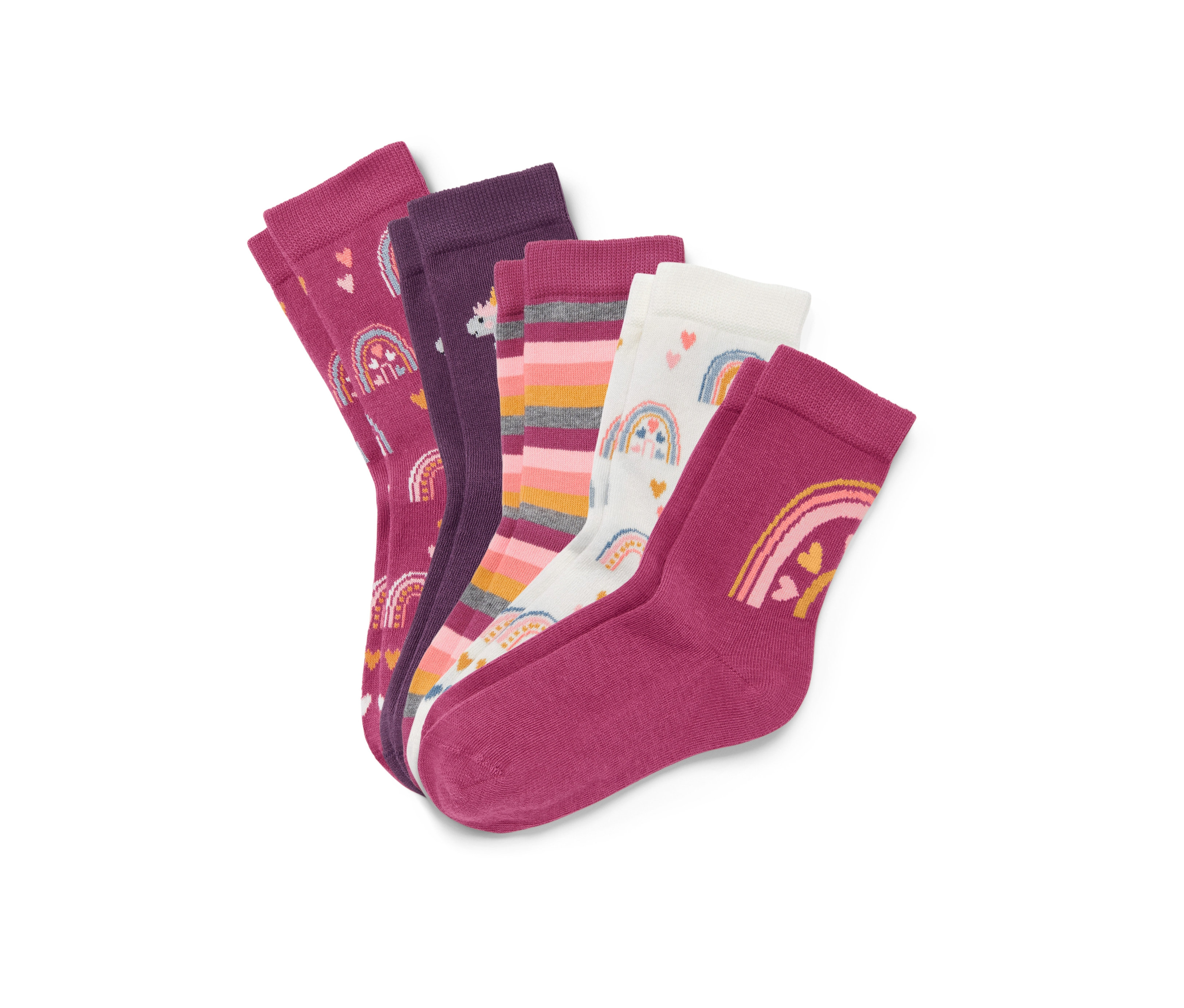 Fünf Paar Socken, rosa.